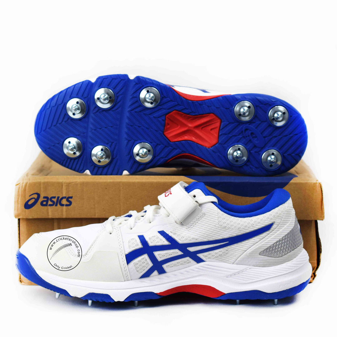 Asics GEL Speed Menace FF White /Tune Blue Cricket Shoes @ Side View 3