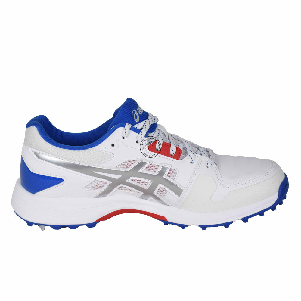 Asics Gel Gully 7 White Silver Cricket Shoes @ Side View