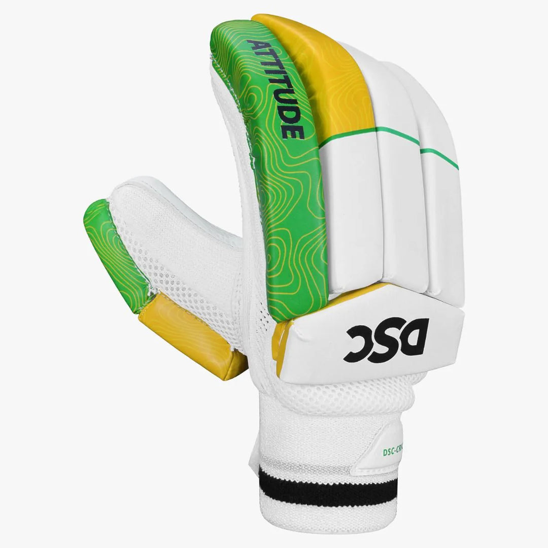 DSC Attitude Green Yellow Cricket Batting Gloves @ Right Back View