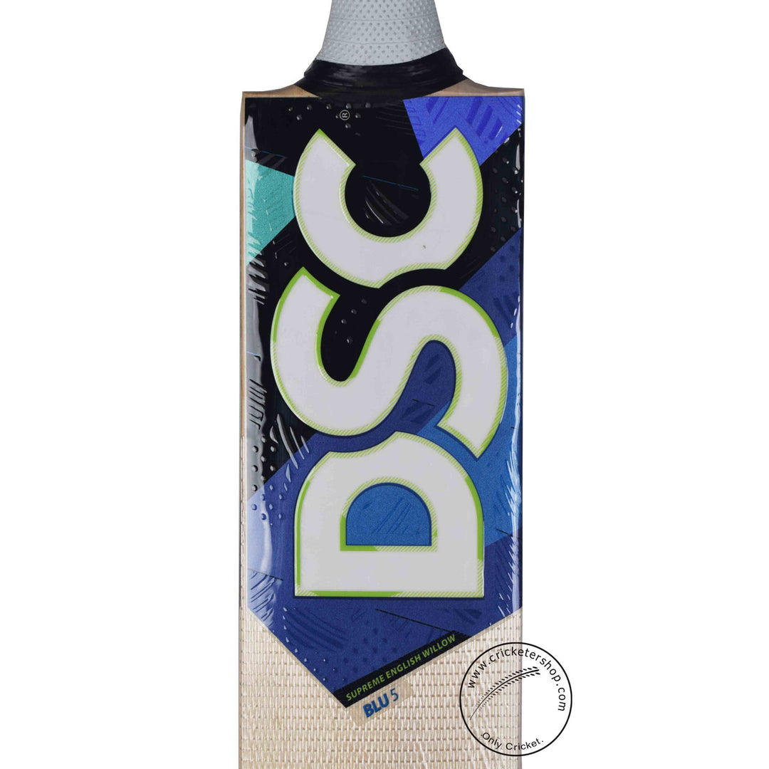 DSC Blu 5 English Willow Cricket Bat Size SH @ Face View