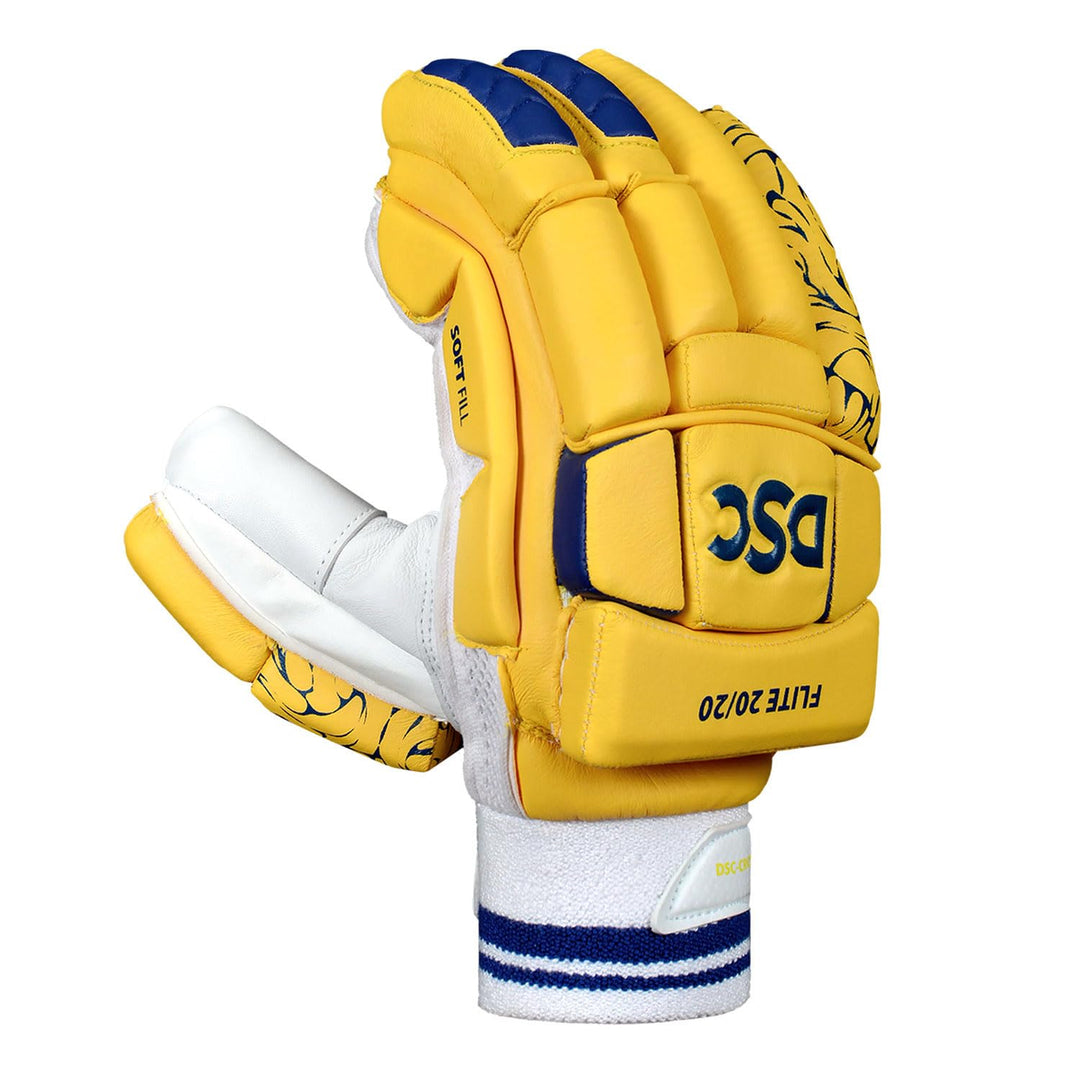 DSC Flite 20/20 Yellow Cricket Batting Gloves Size @ Right Back View