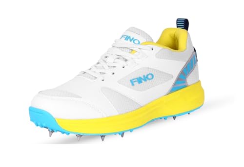 Fino Cricket Spike Shoes Yellow White @ Side View