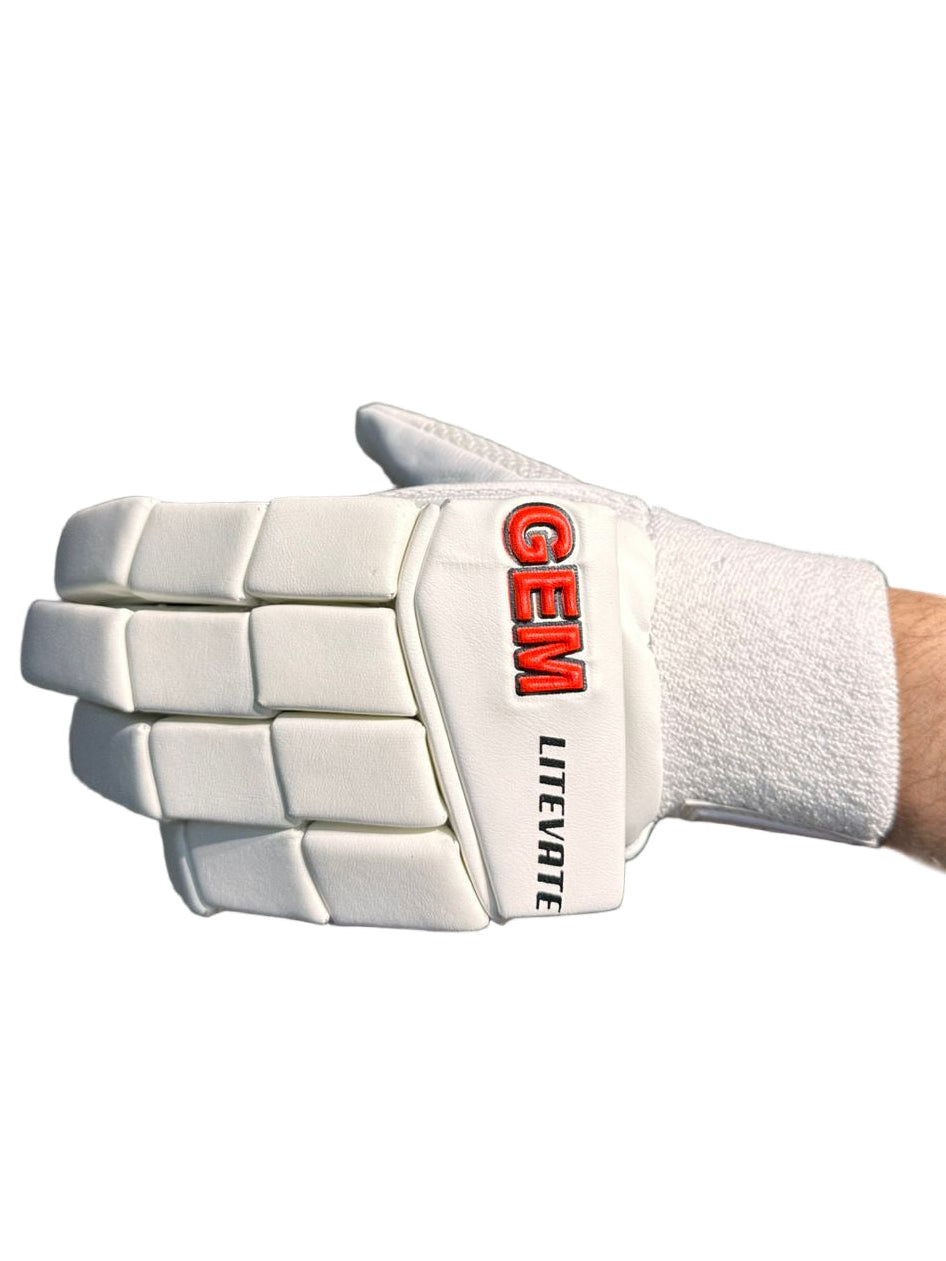 GEM Litevate Cricket Batting Gloves Adult Size @Left Back View