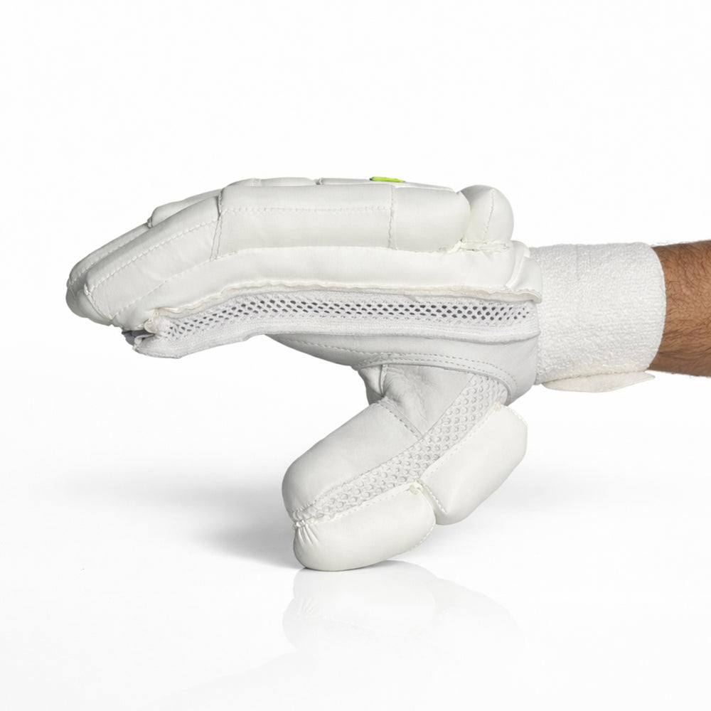 GEM Pro All White Cricket Batting Gloves Mens Size@front view1