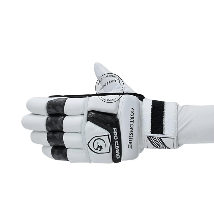 Gortonshire Pro Camo Black Cricket Batting Gloves @ Left Back View