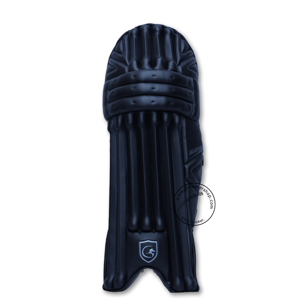 Gortonshire Armour Black Colored Cricket Batting Leg Guard Pads Mens Size @ Front View