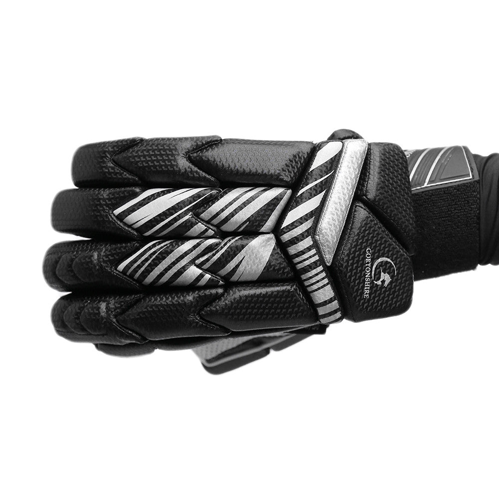 Gortonshire Armour Black Cricket Batting Gloves Mens Size @ Left Back View