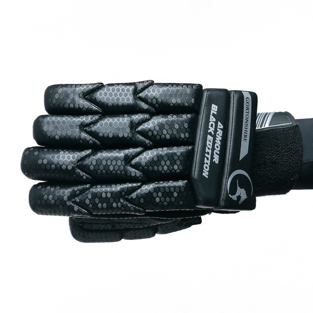 Gortonshire Armour Black Edition Cricket Batting Gloves Mens Size @ Left Front View