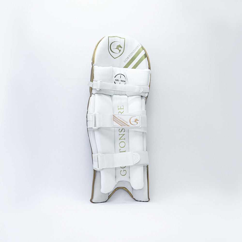 Gortonshire Armour Gold Colored Cricket Batting Leg Guard Pads Mens Size @ Back View