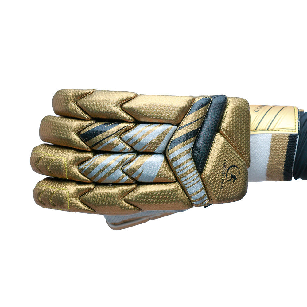 Gortonshire Armour Gold Cricket Batting Gloves Mens Size @ Left Back View