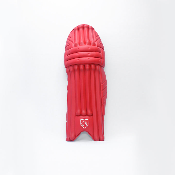 Gortonshire Armour Red Colored Cricket Batting Leg Guard Pads Mens Size @ Front View