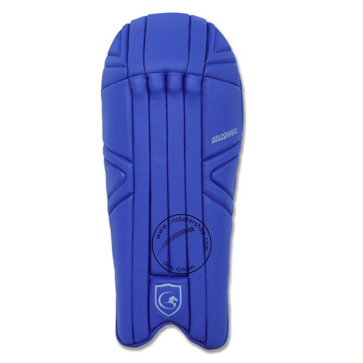 Gortonshire Armour Royal Blue Coloured Wicket Keeping Leg Guard Mens Size @ Front View