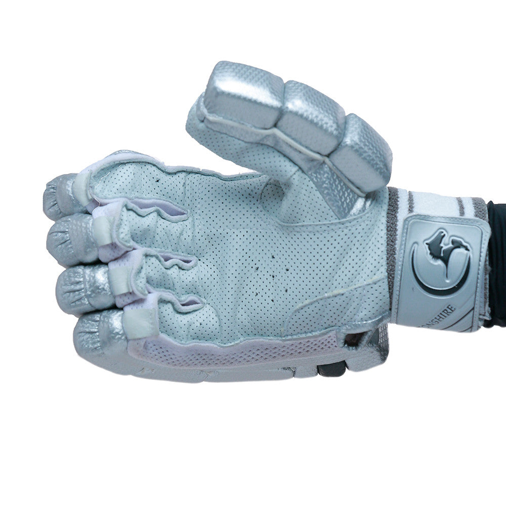 Gortonshire Armour Silver Cricket Batting Gloves Mens Size @ Right Back View