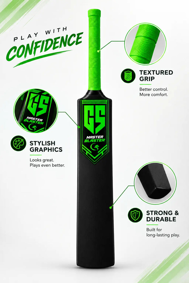 Gortonshire Black Cricket Plastic Bat @ Front View