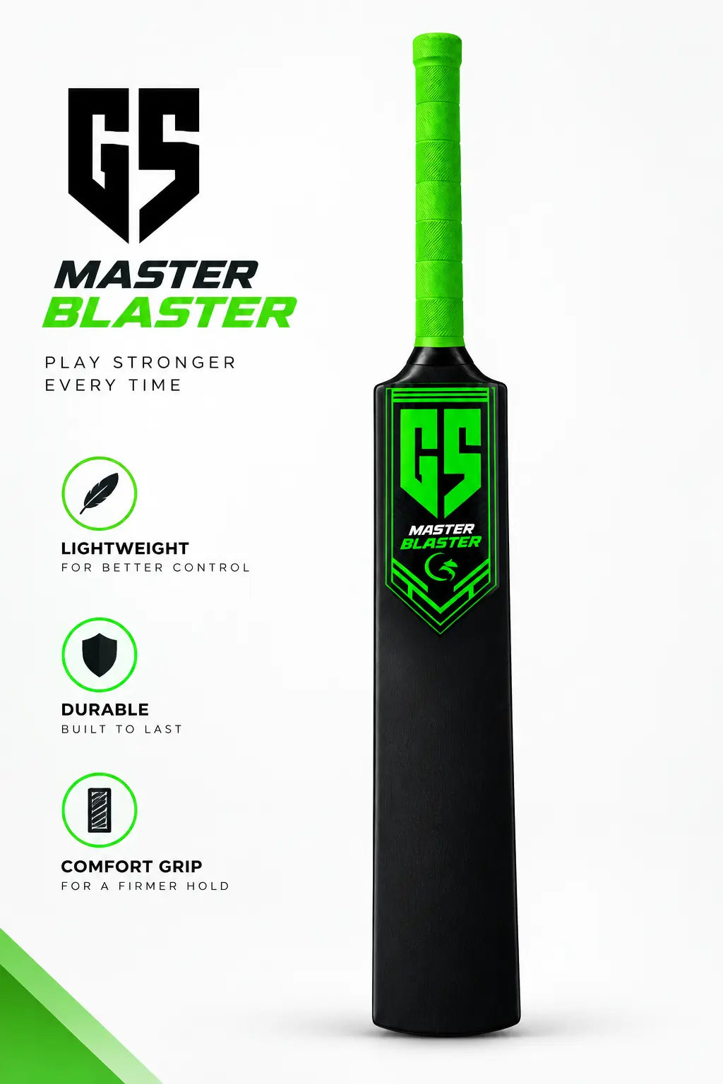 Gortonshire Black Cricket Plastic Bat @ Front View 2
