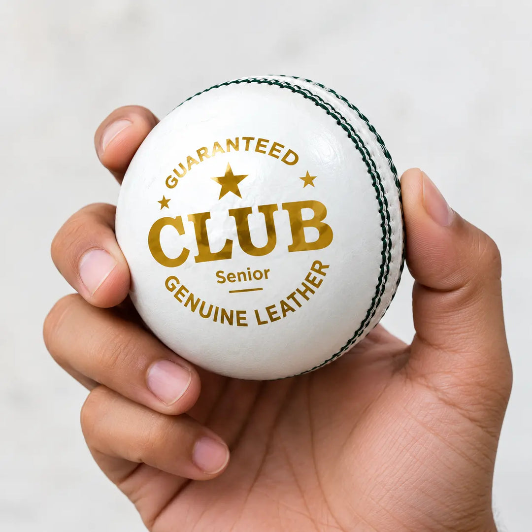 Gortonshire Club Leather Cricket 4PC Ball White @ Hand View