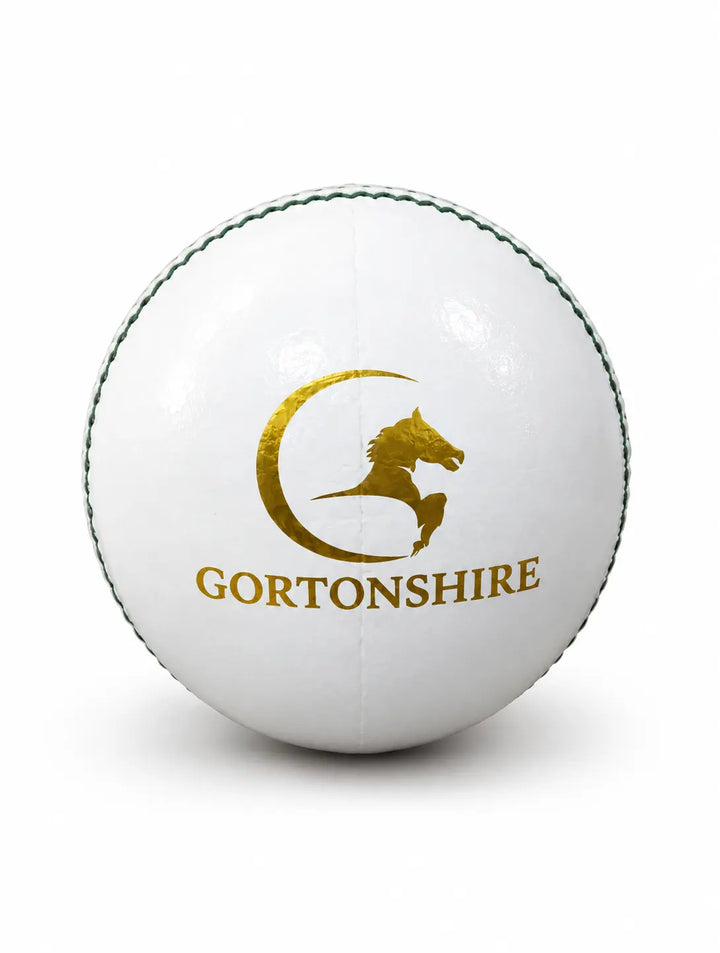 Gortonshire Club Leather Cricket 4PC Ball White @ Side View 3