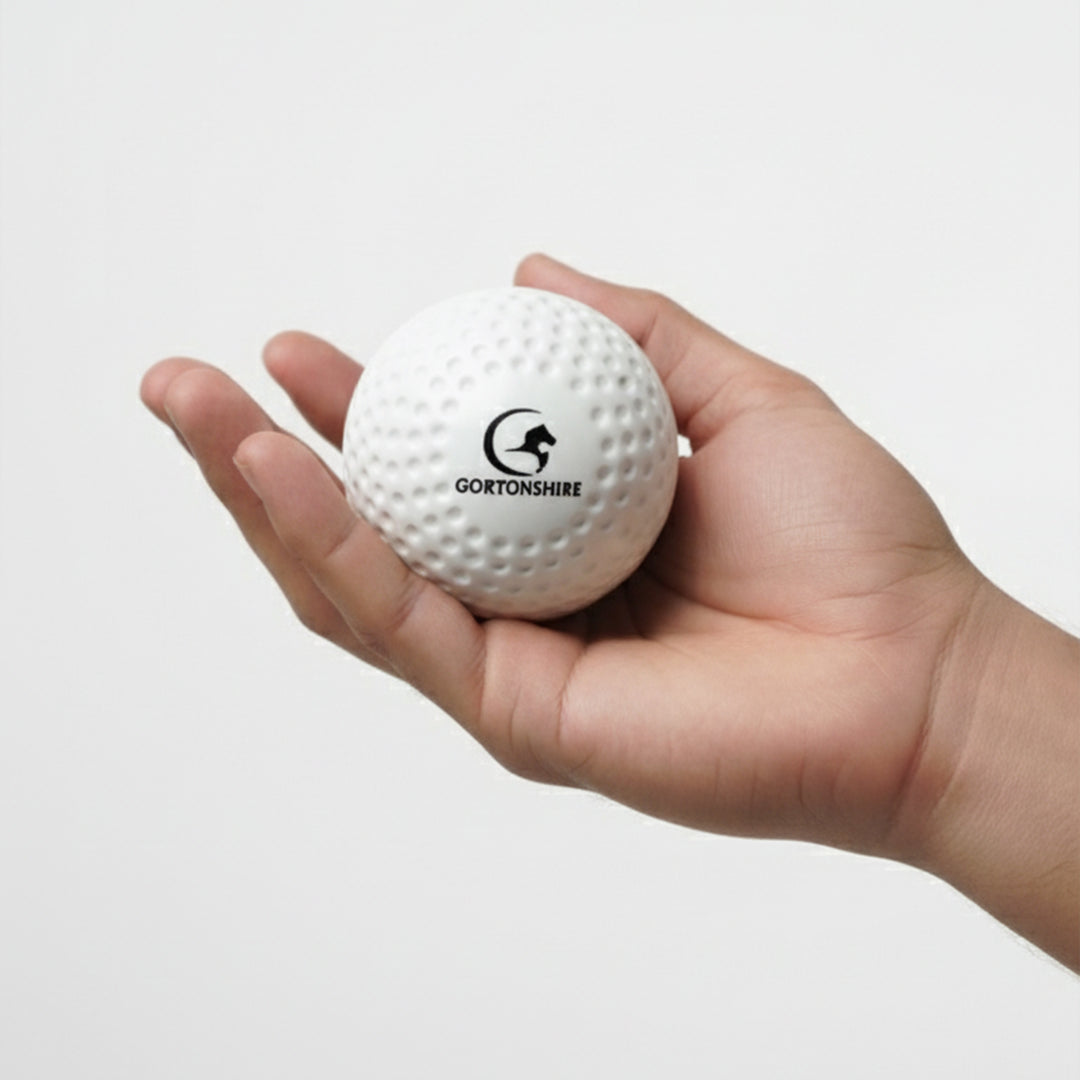 Gortonshire Cricket Dimple Ball White@front view3