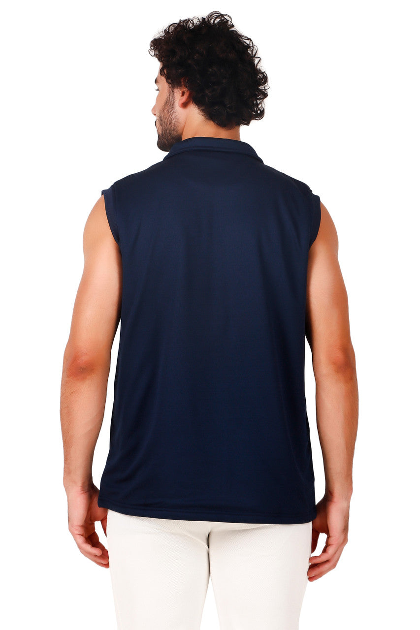 Gortonshire Cricket Performance Navy Blue Fleece Sweater (Sleeveless) @ Back View