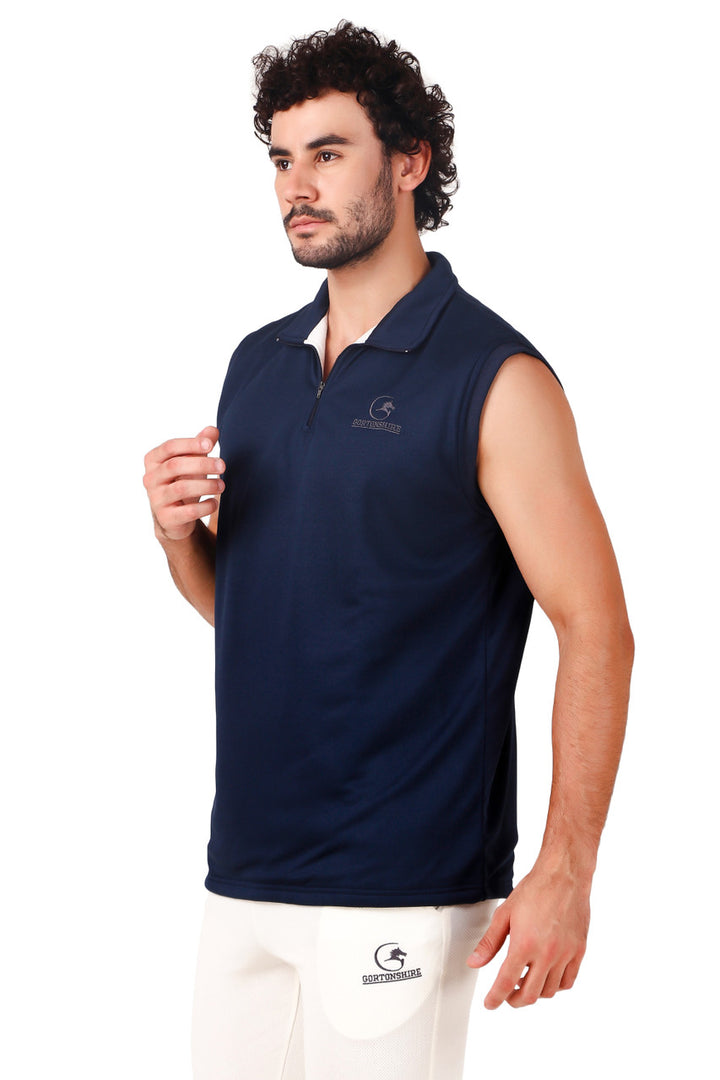 Gortonshire Cricket Performance Navy Blue Fleece Sweater (Sleeveless) @ Side View