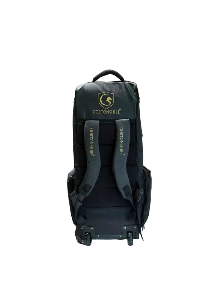 Gortonshire Elite Duffle Cricket Kit Bag With Wheels Black @ Back View