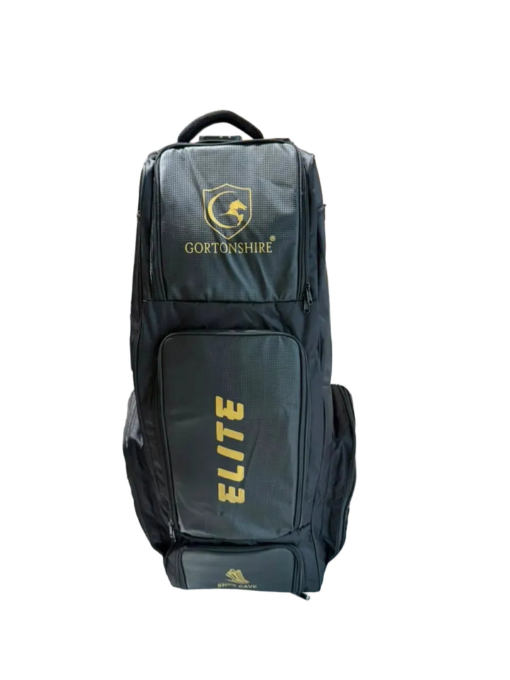 Gortonshire Elite Duffle Cricket Kit Bag With Wheels Black @ Front View
