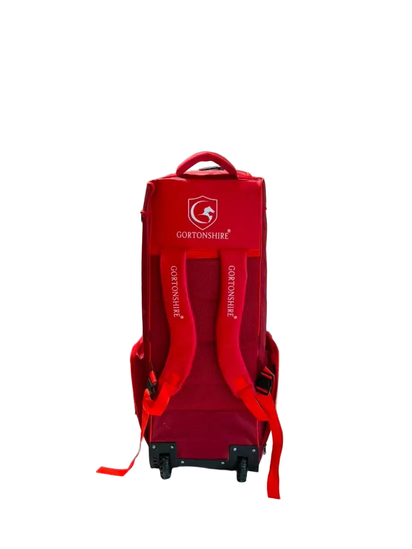 Gortonshire Elite Duffle Cricket Kit Bag With Wheels Red @ Back View