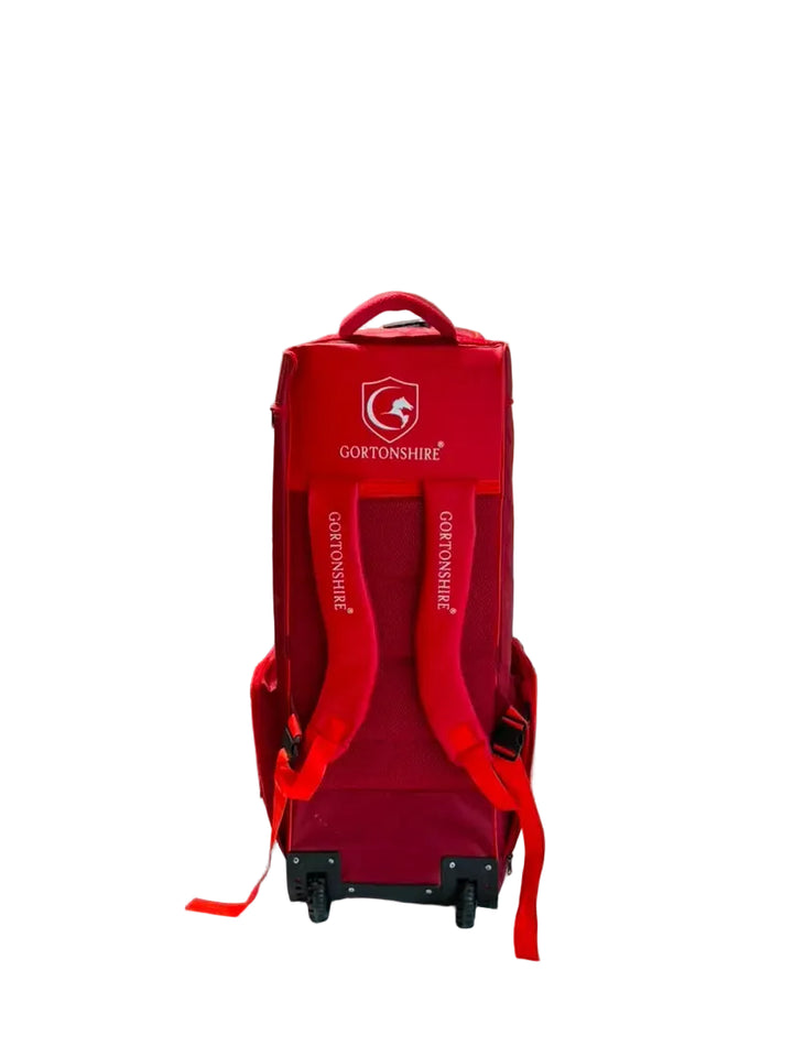 Gortonshire Elite Duffle Cricket Kit Bag With Wheels Red @ Back View