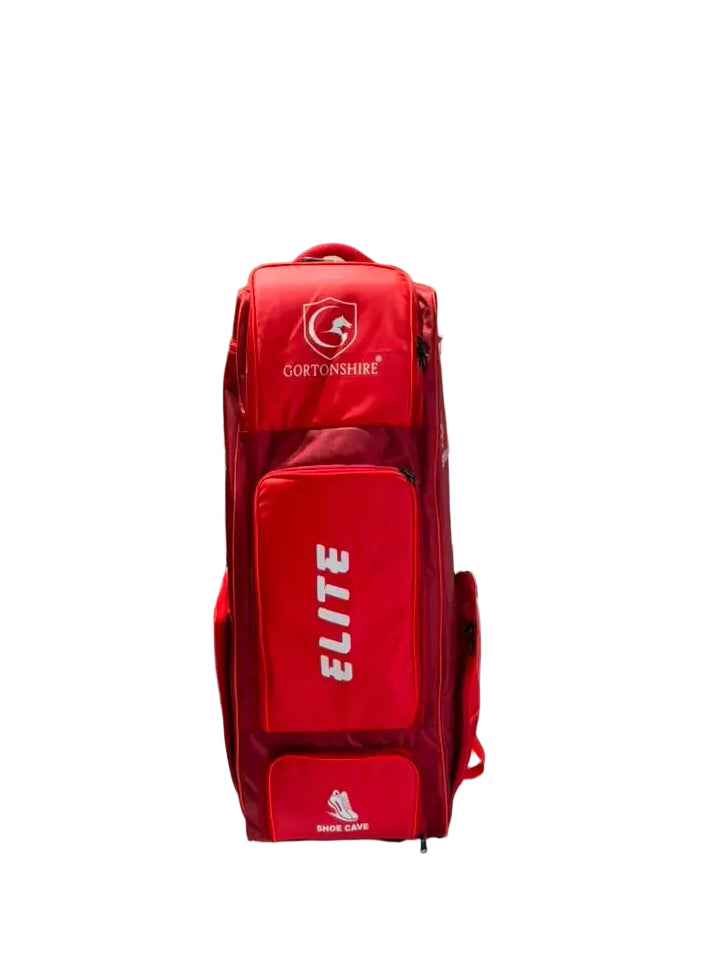 Gortonshire Elite Duffle Cricket Kit Bag With Wheels Red @ Front View