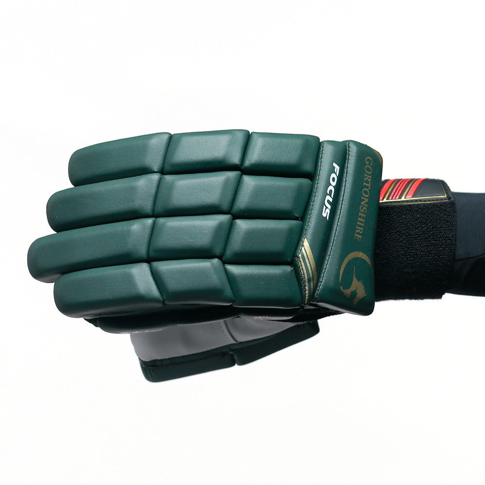 Gortonshire Focus Dark Green Cricket Batting Gloves Mens Size @ Left Back View