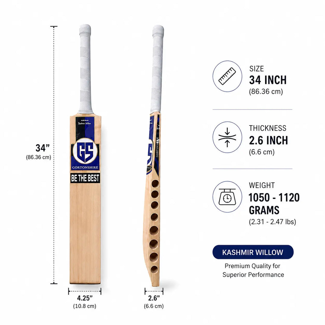 Gortonshire GS 1000 Cricket Kashmir Willow Bat SH @ Front View