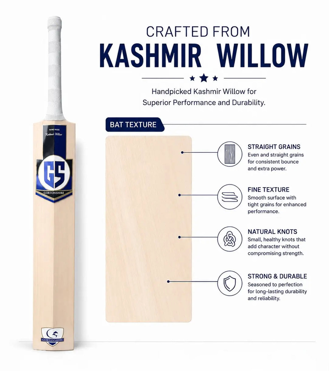 Gortonshire GS 1000 Cricket Kashmir Willow Bat SH @ Front View 3
