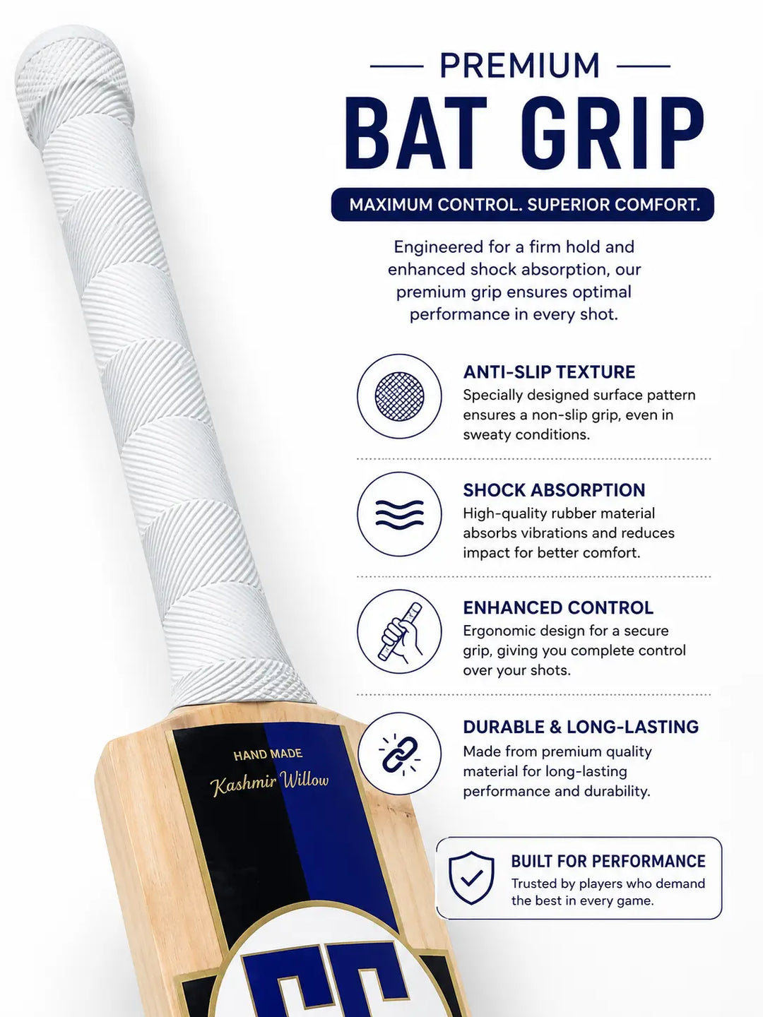 Gortonshire GS 1000 Cricket Kashmir Willow Bat SH @ Handle View 4
