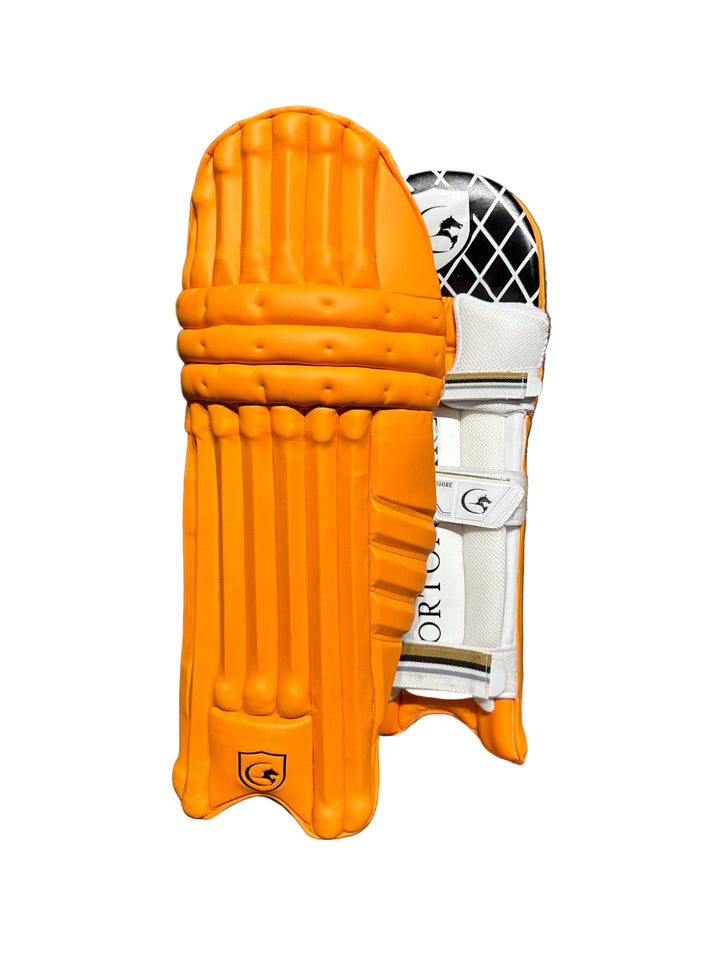 Gortonshire Lambada Orange Cricket Batting Leg Guard Pads Size@front view
