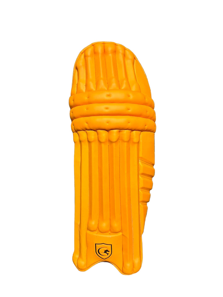 Gortonshire Lambada Orange Cricket Batting Leg Guard Pads Size@front view1