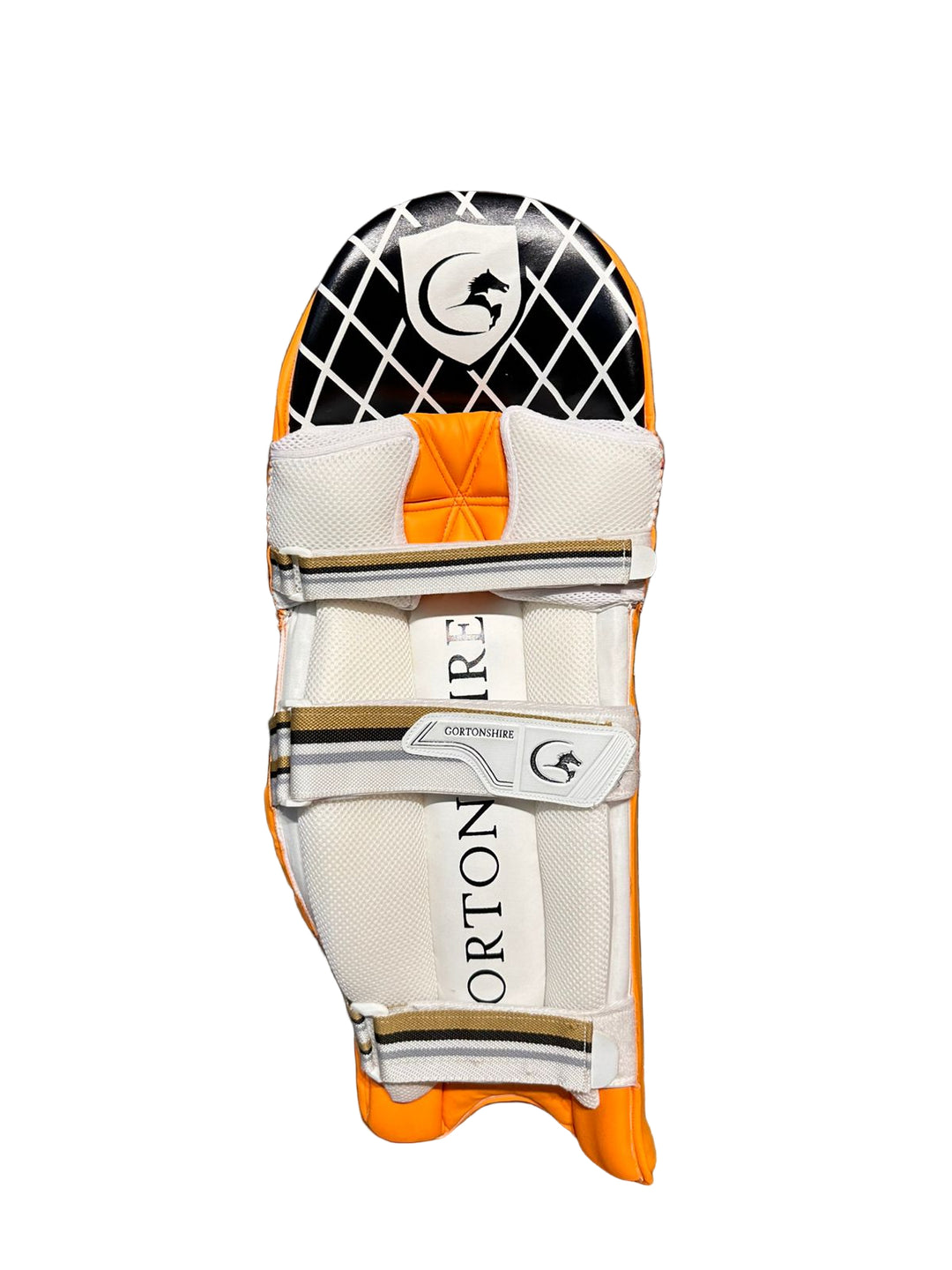 Gortonshire Lambada Orange Cricket Batting Leg Guard Pads Size@front view2