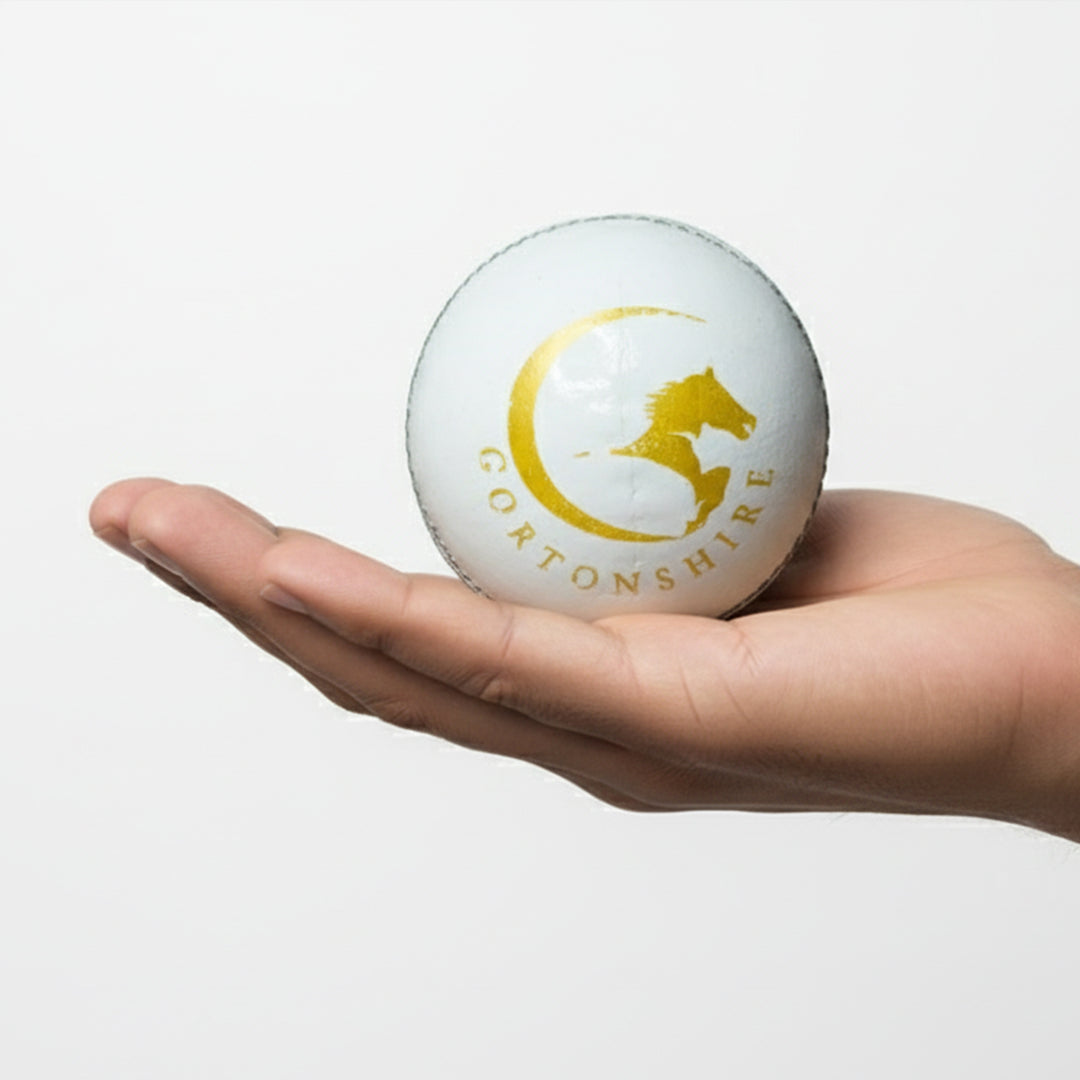 Gortonshire Match Cricket Ball White (Alum Tanned)@front view3