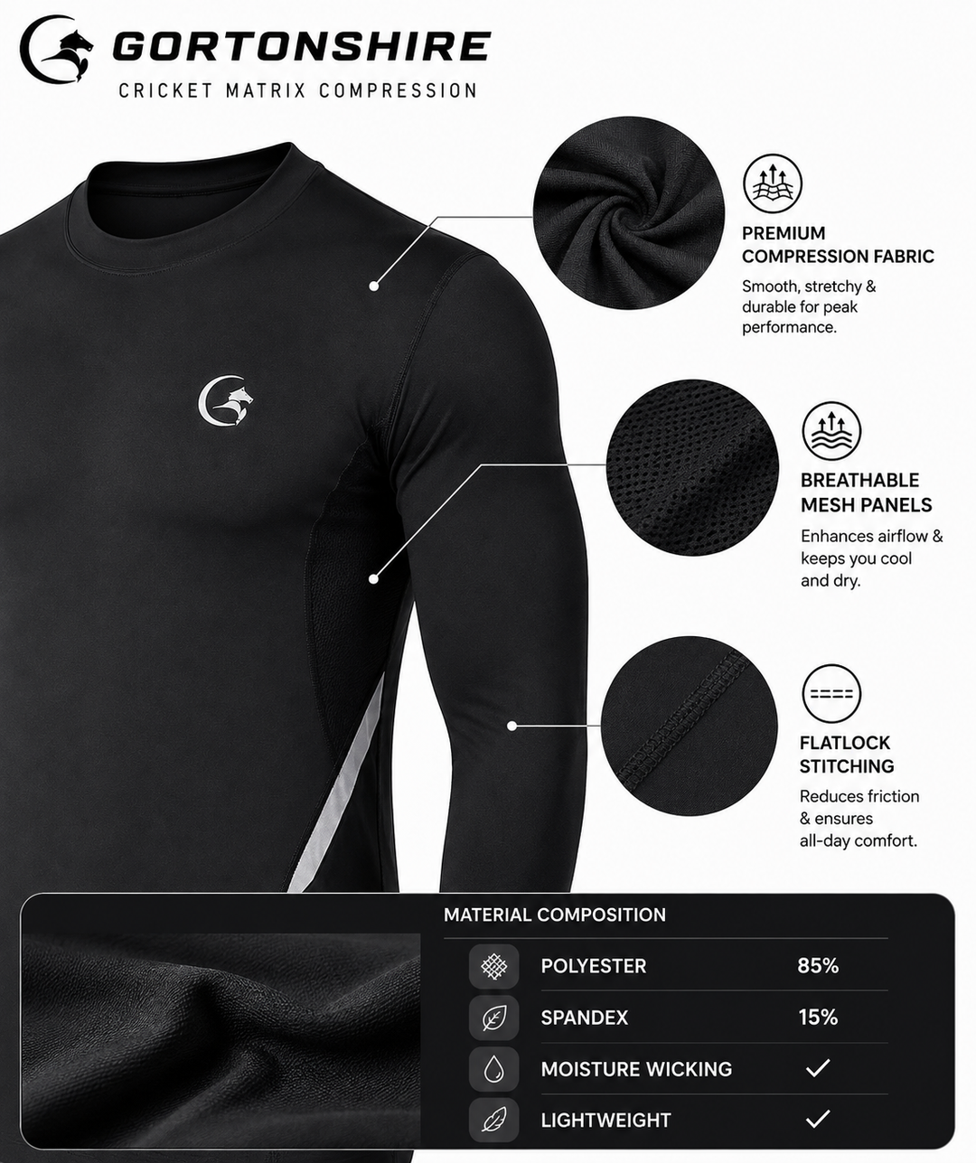 Gortonshire Matrix Compression Long Sleeve @ Front View Black 3