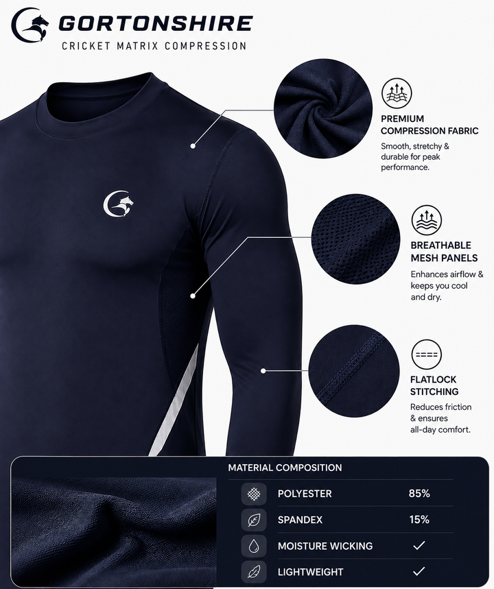 Gortonshire Matrix Compression Long Sleeve @ Front View Navy 3