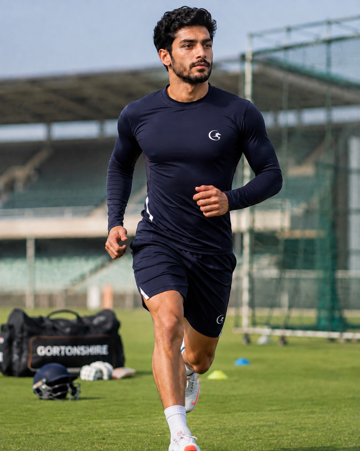 Gortonshire Matrix Compression Long Sleeve @ Front View Navy 4