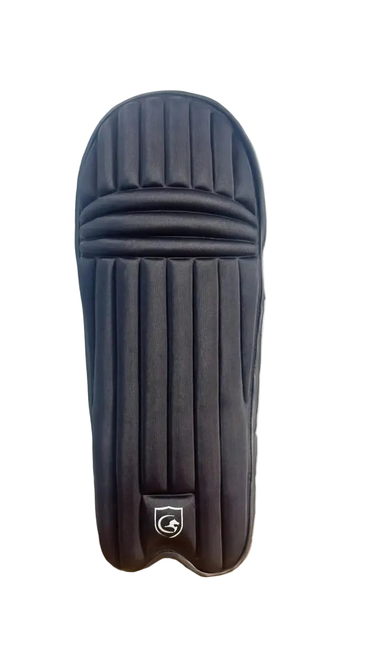 Gortonshire Moulded Cricket Batting Leg Guard Pads Black @ Front View