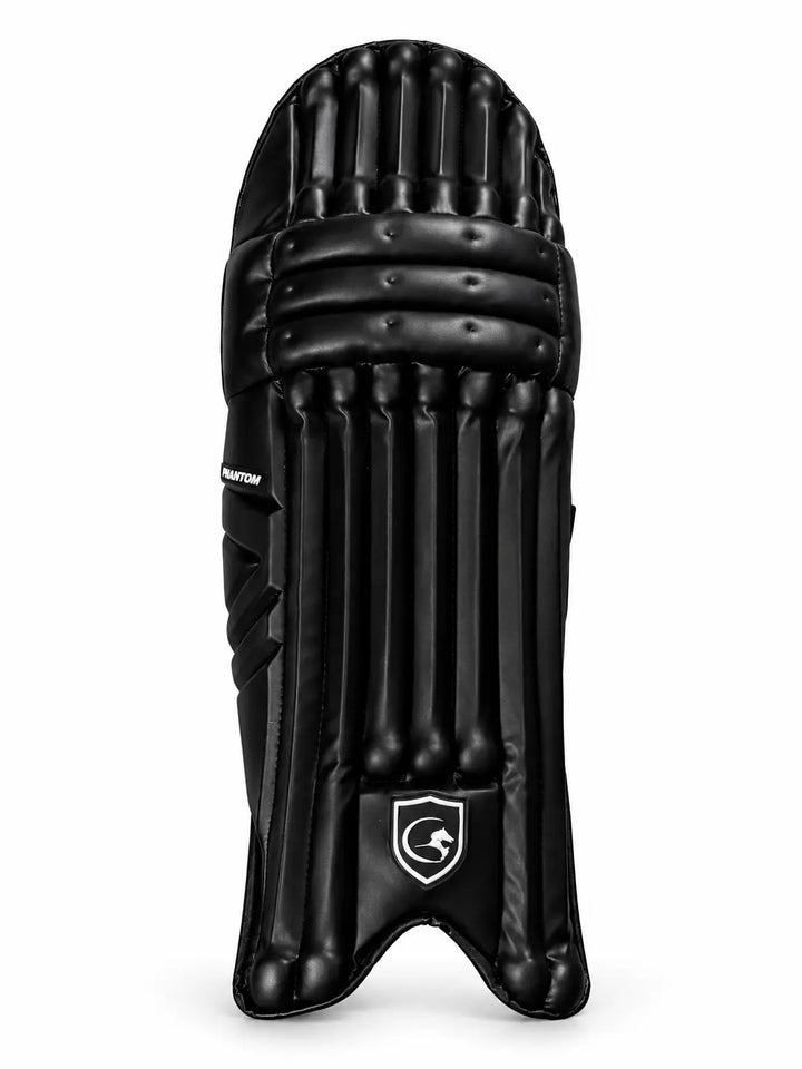 Gortonshire Phantom Cricket Batting Legguard Pads Black @ Front View 4