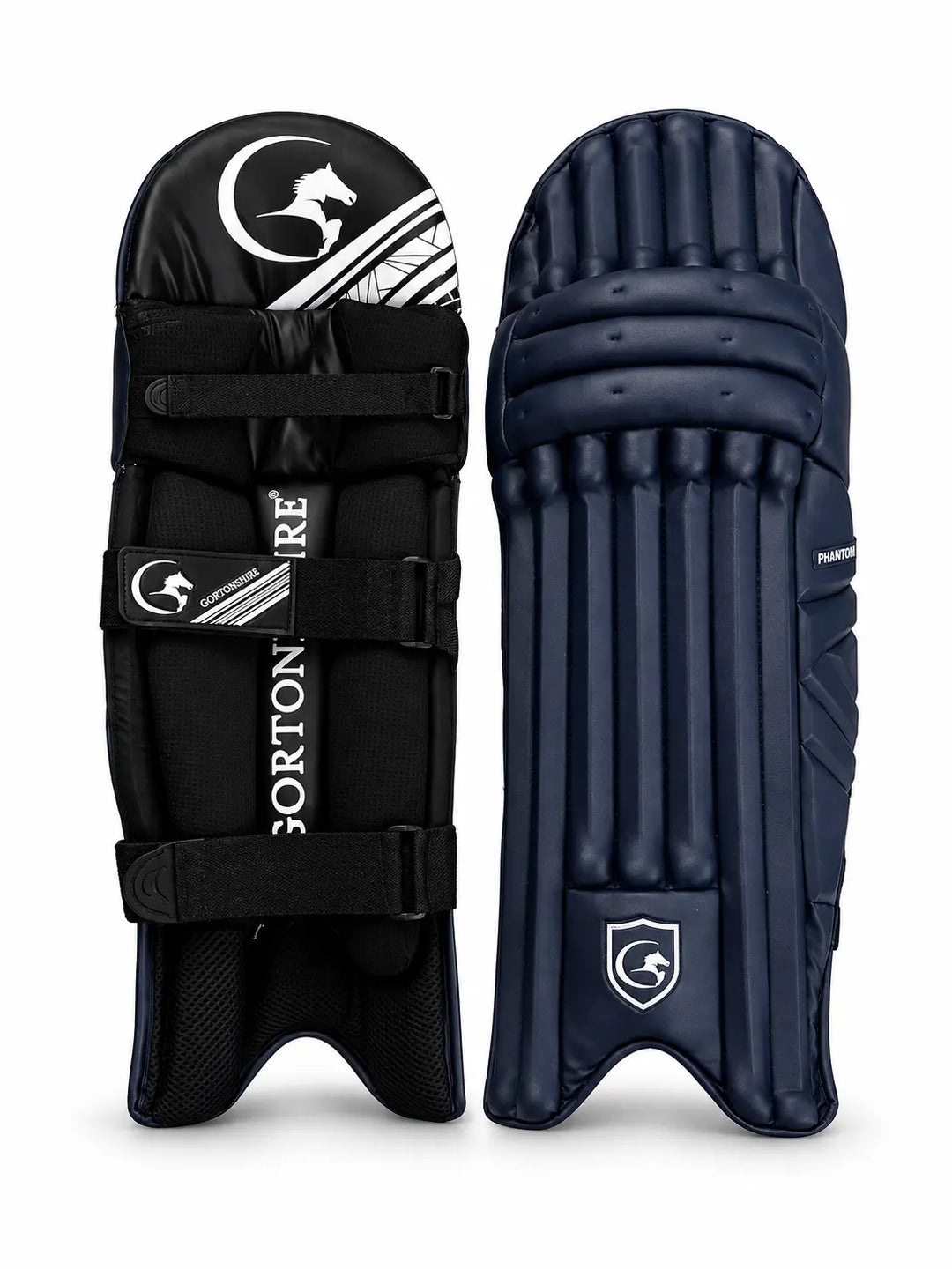 Gortonshire Phantom Cricket Batting Legguard Pads @ Navy Composite View