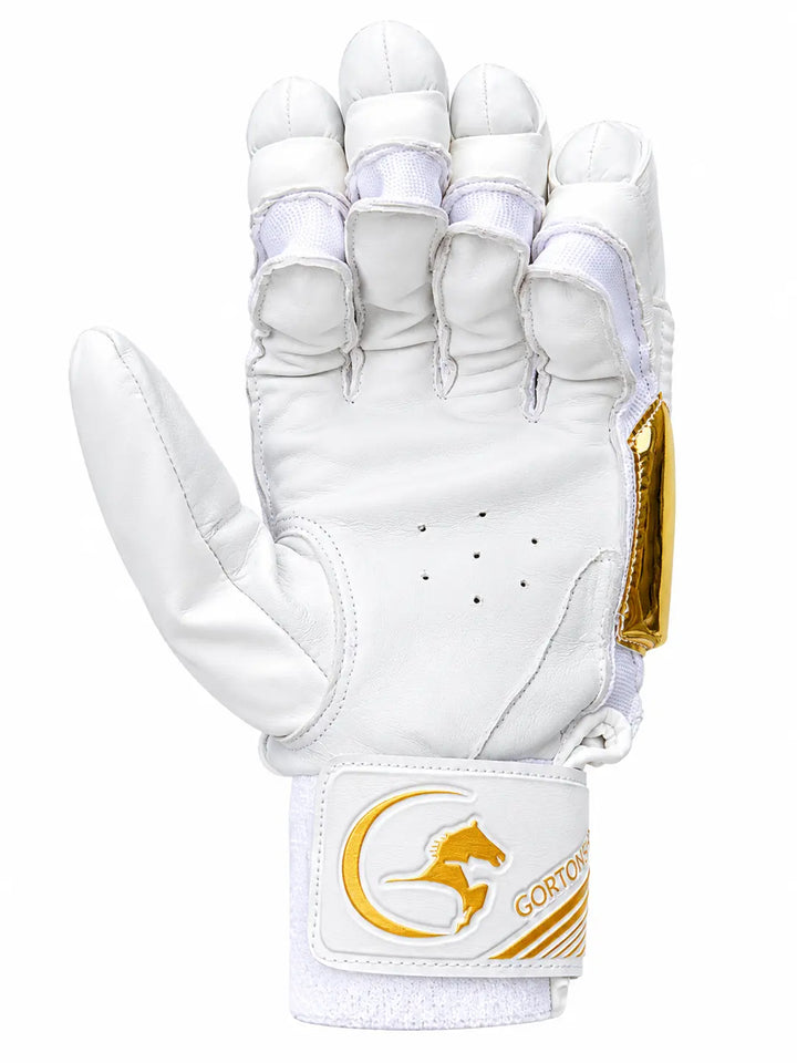 Gortonshire Player White Gold Cricket Batting Gloves Adult Size@Front View