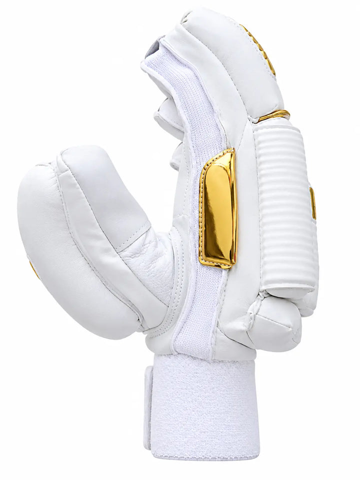 Gortonshire Player White Gold Cricket Batting Gloves Adult Size@Side View