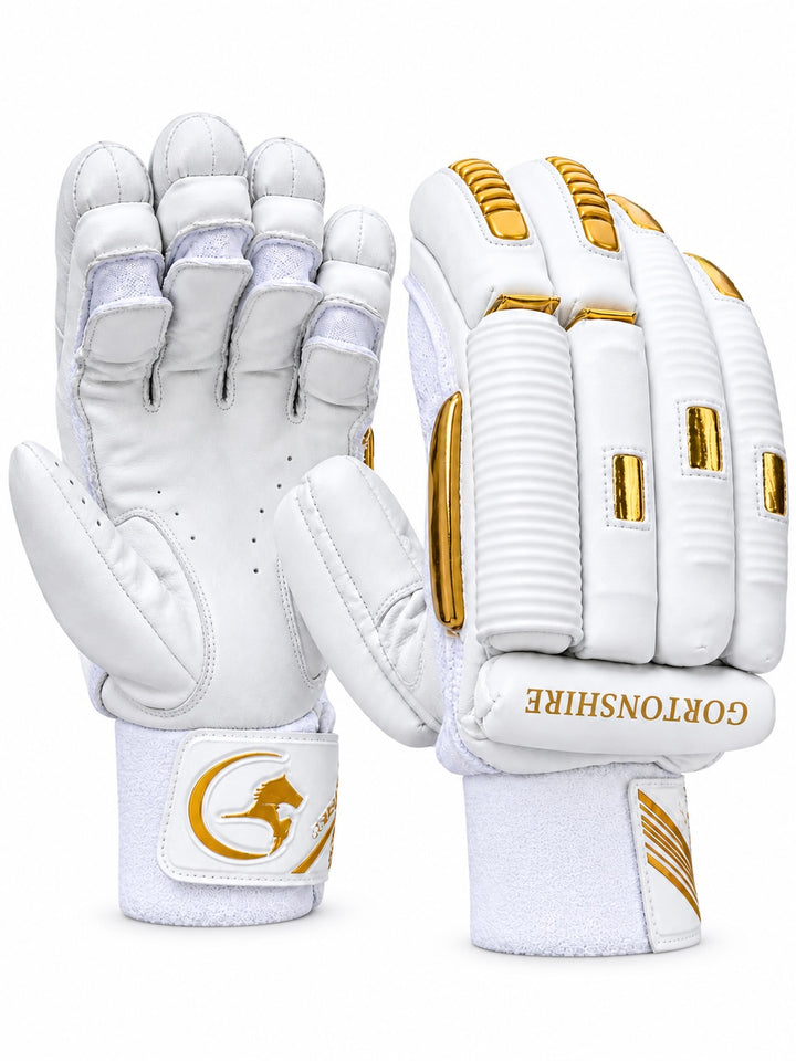 Gortonshire Player White Gold Cricket Batting Gloves Adult Size@composite View