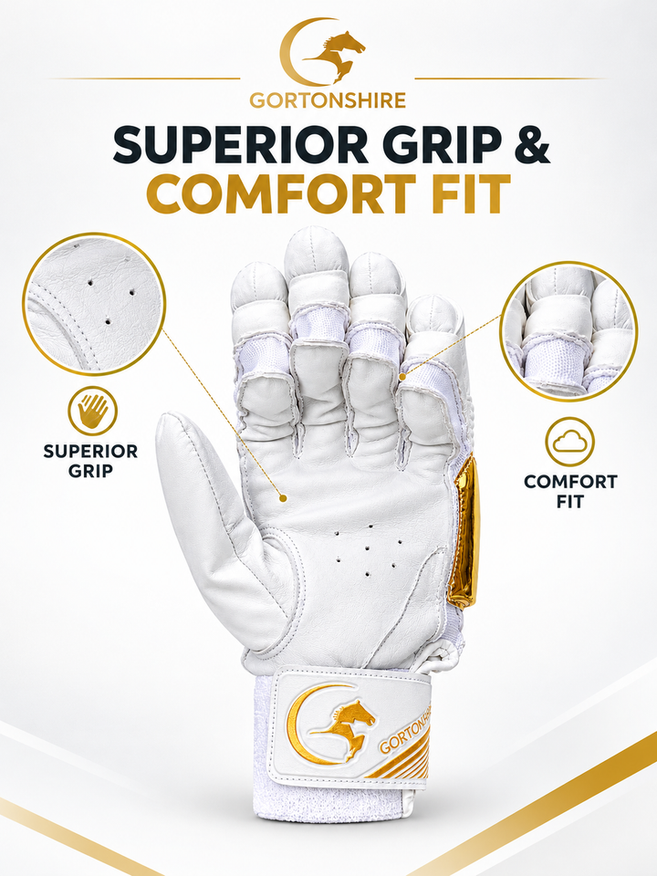 Gortonshire Player White Gold Cricket Batting Gloves Adult Size@detail 1 View