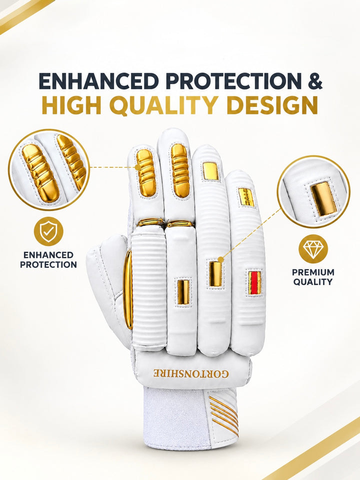 Gortonshire Player White Gold Cricket Batting Gloves Adult Size@detail View