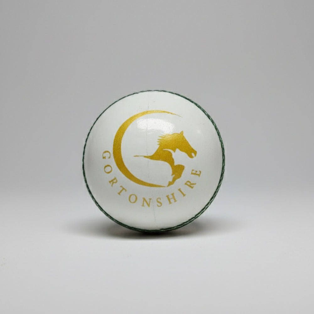 Gortonshire Practice Cricket Ball White (Alum Tanned)front view1