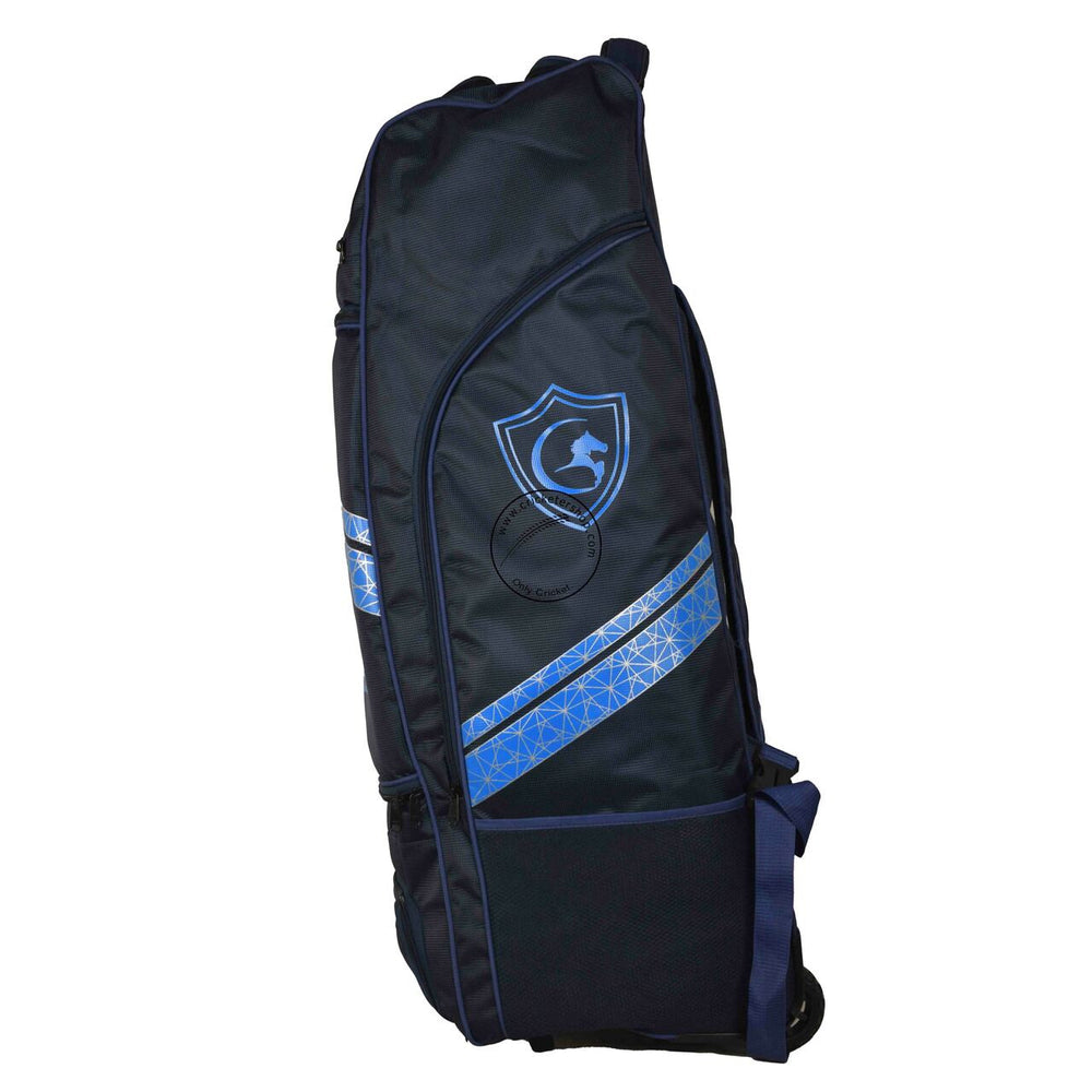 Gortonshire Raba Cricket Kitbag Duffle Navy Blue With Wheels @ Side View